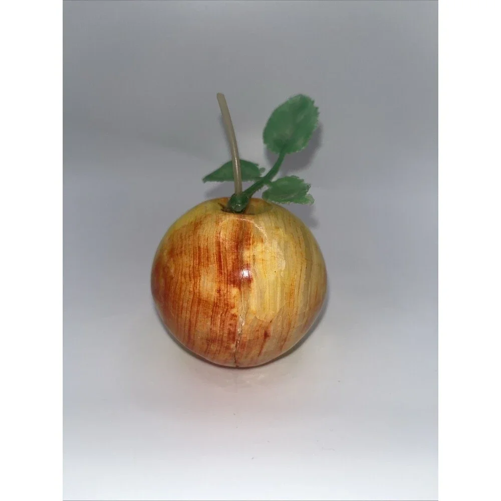 Italian Alabaster Stone Fruit Carved Apple Peach Grapes Pear Banana Lot Of 7